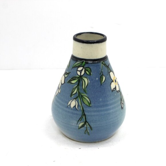 Vintage Santa Barbara Ceramic Art Pottery Blue Floral Vase by Alvaro Suman 1980 - Picture 3 of 6